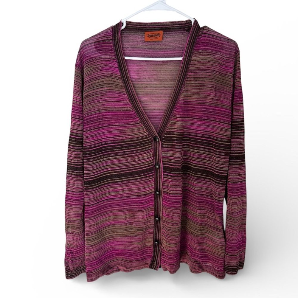 Missoni metallic knit cardigan purple brown